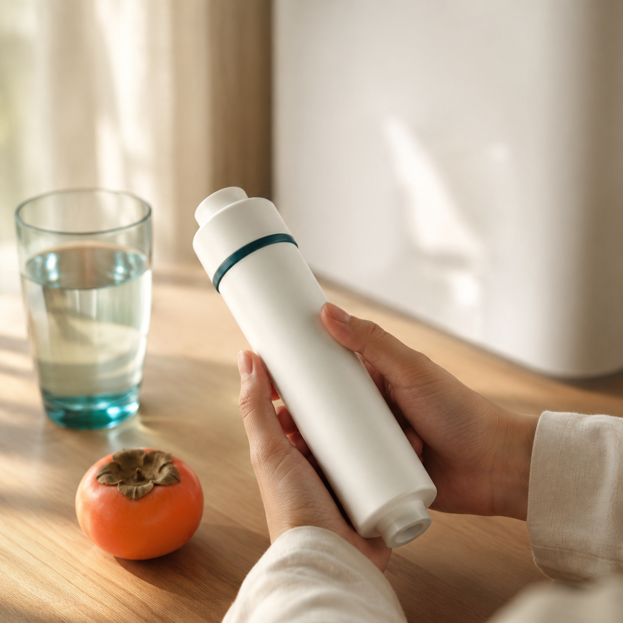 Swapping the independent taste-filter cartridge on the side of the dispenser