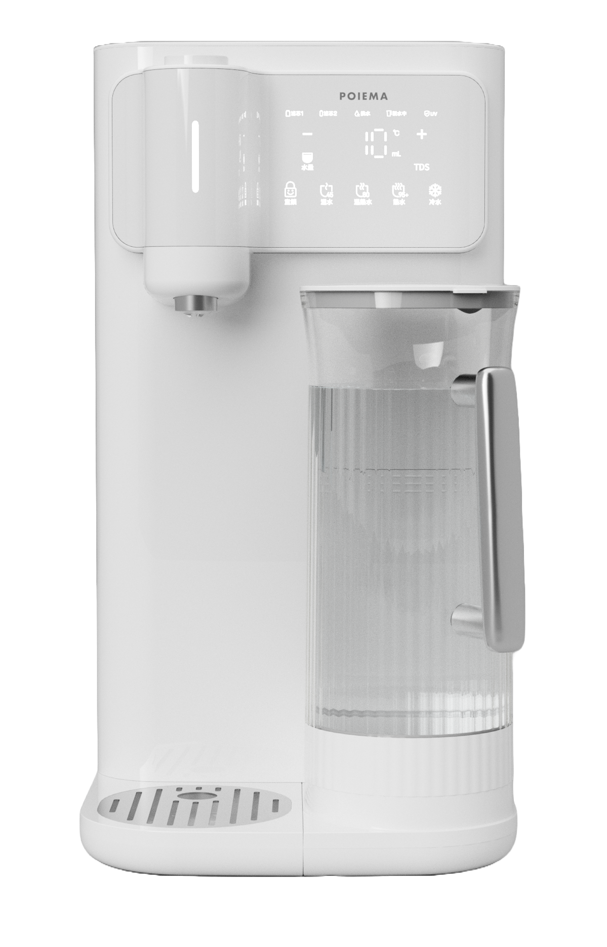 POIEMA DrinkUP countertop smart RO water dispenser with its transparent flash-pitcher